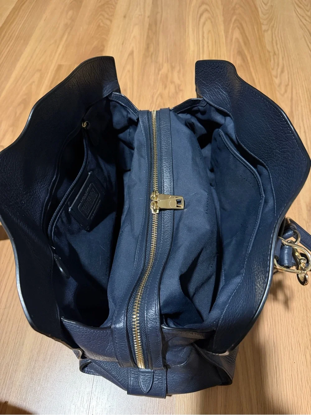 Coach Navy Pebbled Leather Satchel with Convertible Strap